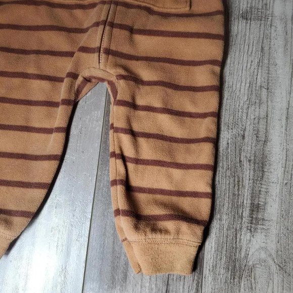 Just One You Carter's 12m Brown Striped Fleece Bear Jumpsuit Coverall Romper - Picture 6 of 12